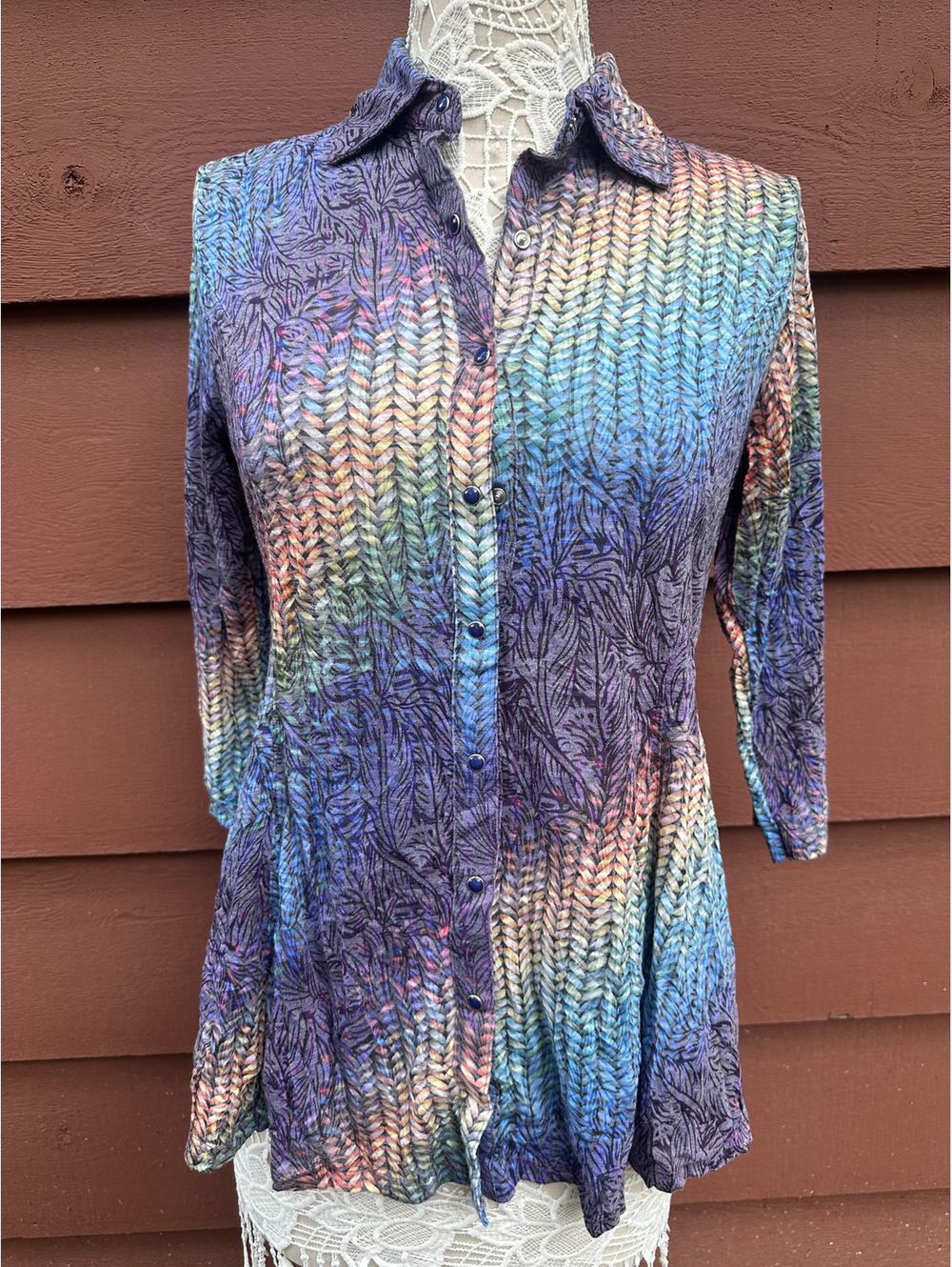Carine Rainbow Button Down Long Sleeve Shirt Multi Color Retro Indie Whimsigoth
